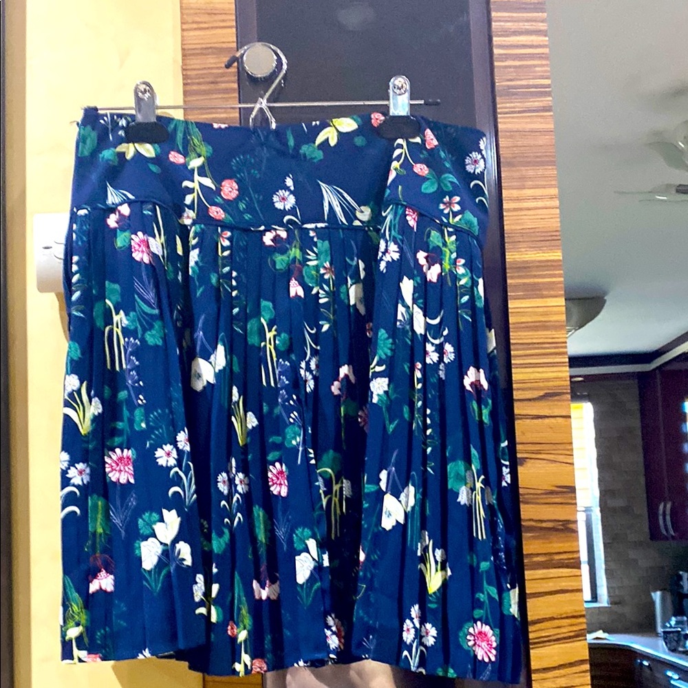 Floral Navy Pleated Skirt